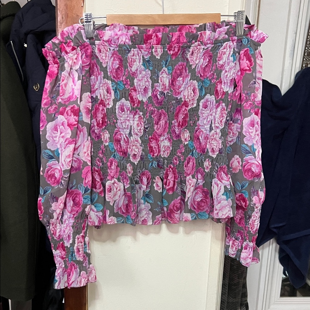 Torrid Pink and Gray Floral Blouse